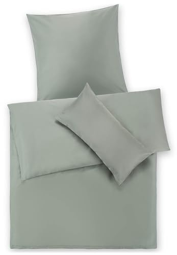 Blumtal Mako Satin Bettwäsche 135 x 200 & 80x80 cm Kissenbezug Grün - Oeko Tex Zertifizierte Satin Bettwäsche aus 100% Baumwolle - edler Bettbezug Glanzoptik 135x200 Satin mit Reißverschluss