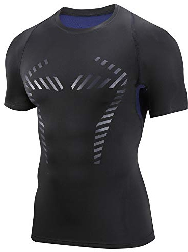 AMZSPORT Herren Kompressionsshirt Kurzarm Funktionsshirt Atmungsaktives Sportshirt Laufshirt Tshirt Fitness,Blau XL