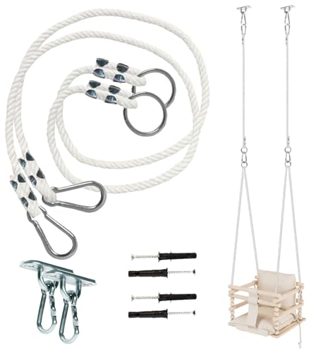 MAMOI® Schaukel Seil 50kg | 2 x Schaukelseil Verlängerung mit Metall Schaukelhaken Karabiner | Natürliche Seil mit Karabiner | 100% ECO | Made in EU
