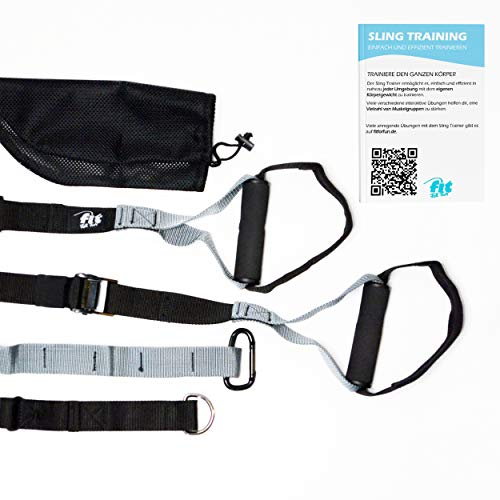 Fit for Fun Sling Trainer, Schlingentrainer für Home- & Outdoor-Workouts, Fitnessgerät zum Ganzkörpertraining, inkl. Übungen & praktischer Tasche, Hometrainer für Frauen und Männer