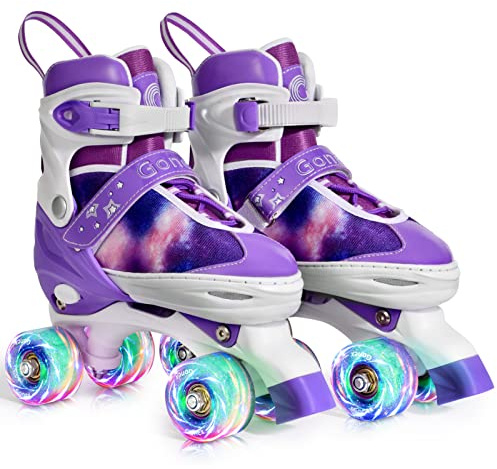Gonex Adjustable Roller Skates,4 Light up Wheels and Sizes Adjustable Quad Skate for Indoor Outdoor for Girls Women Kids Beginner