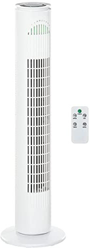 HOMCOM Ventilateur colonne silencieux 45 W, ventilateur tour pour chambre avec 3 modes 3 vitesses, télécommande, oscillant 70° et minuterie, 77H cm blanc