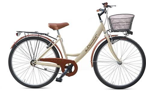 MADICKS Bicicletta Donna da Passeggio Beige Monotubo Misura 26 Bici da città Vintage Retrò con Cestino