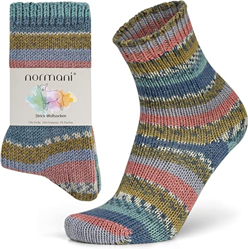 normani 2 Paar Bunt gestrickte Wollsocken im 'Skandinavischen' Style Kuschelig warm für Damen und Herren Farbe Multicolor Größe 39-42