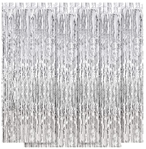 Ohiyoo 5 Stück Silber Metallic Lametta Vorhänge 1 x 2.5M Folien Fransen Lametta Vorhange Hintergrund für Geburtstag Partydekor Verlobung Hochzeit Weihnachten Neujahr Dekoration (Silber)