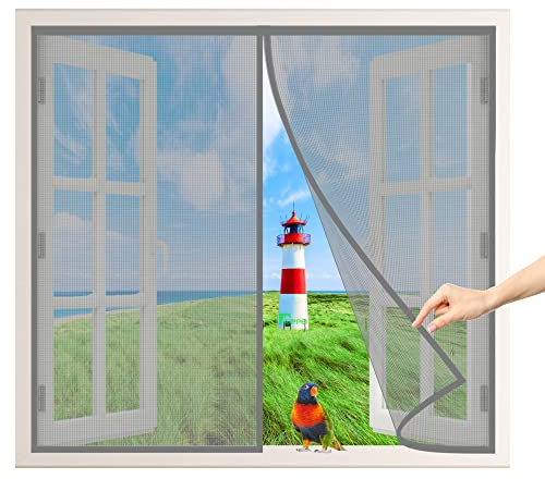 Mosquitera Cortina Magnetica, 185x170 cm Pantalla Magnética Antimosquitos, Anti Insectos Antimoscas Cierra Automáticamente Mosquitera Ventana Magnetica, Gris P