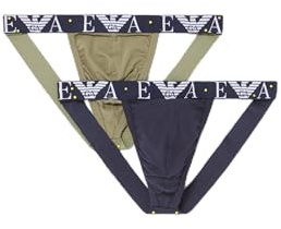 Emporio Armani Bold Monogram 2-Pack Jockstrap Suspensorio, Oliva/Marine, XL de los Hombres