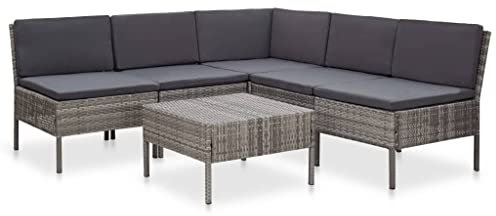 AUVYI Juego de 6 sofás de jardín con cojines, polirratán, gris, 60 x 60 x 35 cm, grupo de bancos de esquina, silla de balcón, silla de sofá, comedor, salón, sillón, exterior, respaldo de sofá, muebles