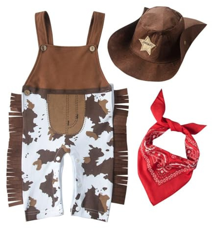 Lito Angels Deguisement Costume de Cowboy avec Bandana, Gilet et Chapeau pour Bebe Enfant Garçons, Brun