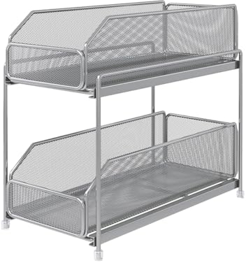 Heikoeco® Schrank Organizer, Gewürzregal, Baskets Organizer, 2-stöckiger Schrank-Organizer, unterteilten herausziehbaren Aufbewahrungsbehältern, Schubladen Organizer Küche (silber)
