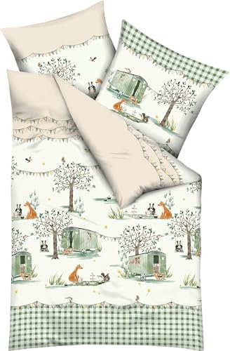 Kaeppel Kinder-Bettwäsche Picknick Feinbiber grün Größe 1x 135x200 cm + 1x 80x80 cm