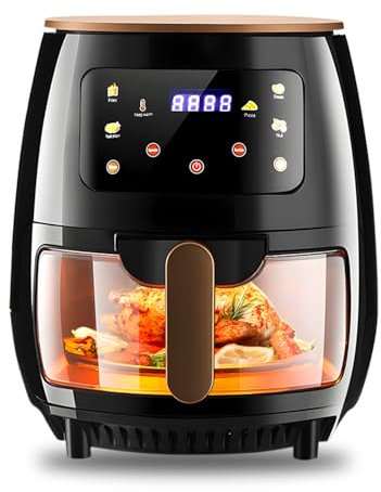 KAITOL 1800W Heißluftfritteuse, Airfryer Heissluftfritteuse mit Glas-Frittierkorb & Sichtfenster, 5 vorprogrammierte Menüs, Warmhalte- & Timerfunktion, ideal für Haushalte mit 3–5 Personen