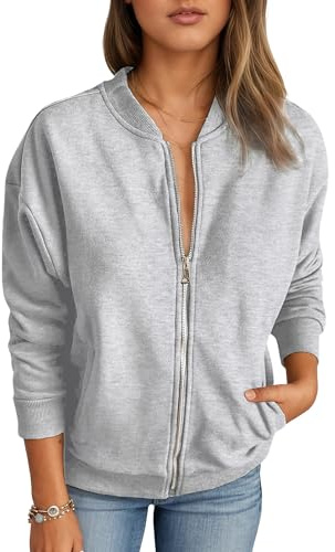 Timuspo Sweat zippé pour femme - Veste de survêtement décontractée - Veste demi-saison - Printemps - Automne - Blouson avec col universitaire - Vêtement d'extérieur - Veste bomber unie