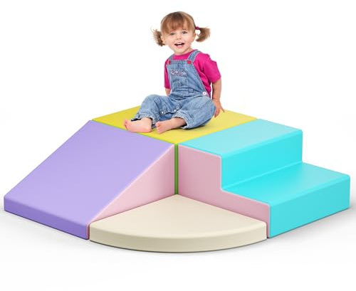 MINENICE Blocchi da costruzione in schiuma per bambini, mattoncini morbidi per arrampicata, grandi capacità motorie, per bambini Montessori, giocattoli per divertimento indoor (4 pezzi color macaron)