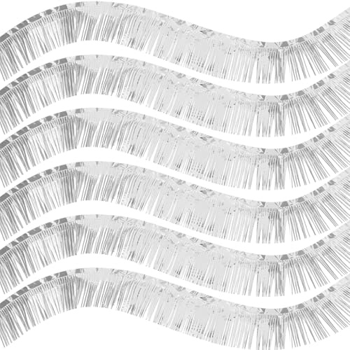 Lot de 6 guirlandes à franges argentées métallisées : guirlande murale à franges en aluminium Guirlande à franges Décoration suspendue pour plastique, fête à thème, anniversaire, mariage, carnaval