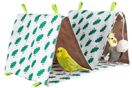 Double Cave Bird Nest, Triangle Parakeet Bed with Breathable Material for Rest, Sleeping, Breeding, Enrichment, and Play, Perfect for Indoor and Outdoor Aviaries, Perches