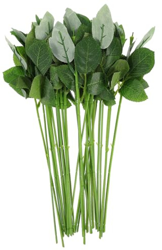 Healeved Lot de 30 Tiges de Fleurs Artificielles Rose en Plastique avec Feuilles Matériel d'emballage Floral pour Décoration Intérieure Simulation de Rosier Réaliste pour Mariage et Fête
