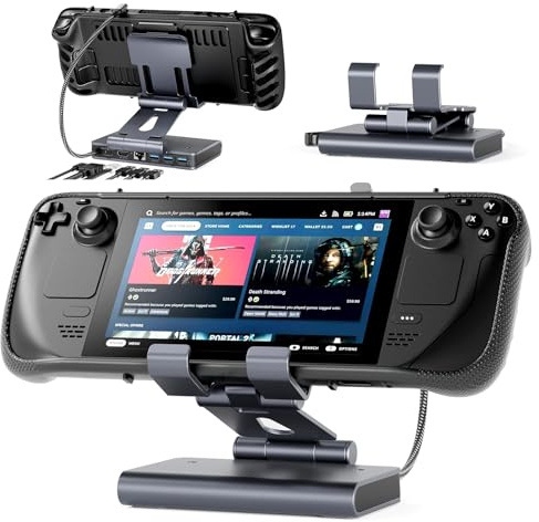 Docking Station Steam Deck Dock: Adjustable Stand 6-in-1 Hub Stream Deck Accessories with HDMI 2.0 4K@60Hz TV/1Gb Ethernet/3*USB-A 3.0/PD 3.0 Fast Charging for Steam, iPad,Other Smart Phones Black