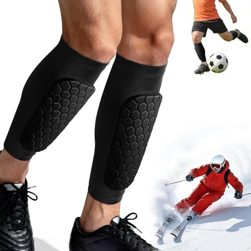 Football Shin Pads Guards, Ski Shin Guards for Boys Girls and Youth Adults, Honeycomb Impact Protection, Lightweight Breathable Shin Pad Socks for Soccer and Ski Shin Guards