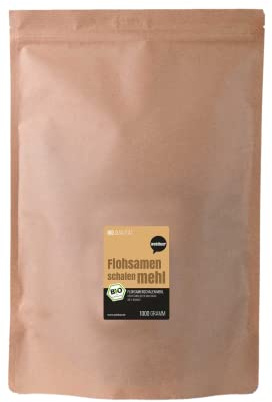 Wohltuer Farine de psyllium bio | Cosses de psyllium finement moulues 99 % de pureté (1000 g) | Contrôle régulier en laboratoire | Sans gluten et presque sans glucides.