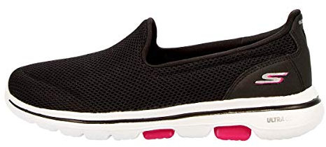 Skechers Go Walk 5, Zapatillas sin Cordones Mujer, Black Textile Hot Pink Trim, 36.5 EU