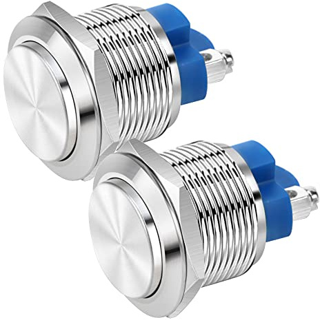 Gebildet 2pcs 22mm 2A/12V/24V/125V/250V Pulsante Momentaneo Terminali a Vite Pulsante Impermeabile in Metallo in Acciaio Inossidabile(Testa Alta)