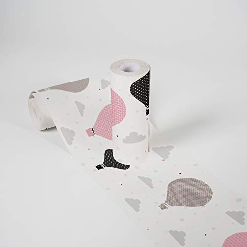 Barnrum bård självhäftande molnballonger väggbord med varmluftsballonger för babyrum och barnrum väggtatuering för flickor och pojkar i vit, rosa, svart, beige