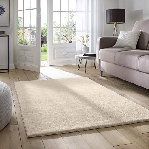 Taracarpet Supersoft kurzflor Teppich Fiona Wohnzimmer Schlafzimmer Kinderzimmer Flur Läufer waschbar rutschfest Uni Creme 060x120 cm