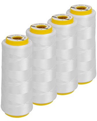 Lialina Bauschgarn für Overlock Nähmaschine | 4 Konen je 2500 Meter | Farbe: Weiß | Bauschgarn Coverlock Nähmaschinen kompatibel | Garn 100% Polyester Nähgarn