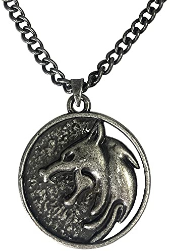 JINX Netflix's The Witcher White Wolf Medallion Necklace + Wooden Collector Box, Authenic Show Replica