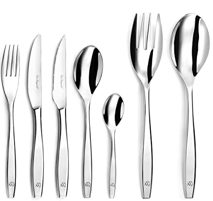 LOU LAGUIOLE - Ménagère 62 pièces avec couverts de table et couteaux steak pour 12 personnes - Figure - Acier inoxydable 18/0, Finition Miroir