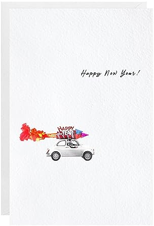 easykart labels 16 Happy New Year Cards with Envelopes | Spot UV & Texture Finish | 6.75 x 4.5 Inch New Year Wishes Cards with Seal Stickers For Friends, Family and loved Ones (1 PACK)
