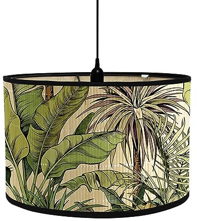 FANSU Paralume rotondo da tavolo o sospensione, a tamburo, moderno, con piante tropicali, per soggiorno, camera da letto, corridoio, sala lettura (foresta, 30 x 30 x 20 cm)