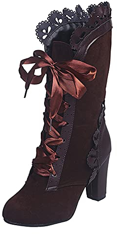 Bottines vintage victoriennes pour femme - Lacets Steampunk - Tige courte - Avec talon et fermeture éclair - Pour mariage et fête de la bière, B02 marron, 39 EU