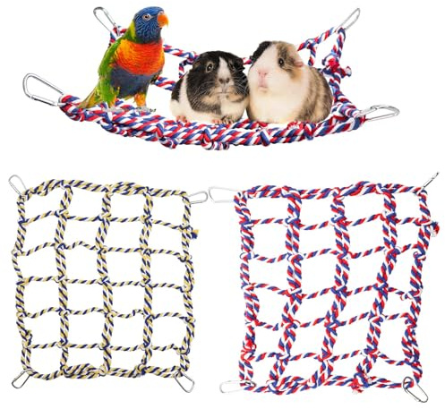 2 Filets en Corde Colorés pour Oiseaux et Petits Animaux, Hamac Suspendu, Jouet d'escalade, Accessoire pour Cage d'Hamsters, Rats, Furets et Oiseaux - 35 × 25 cm