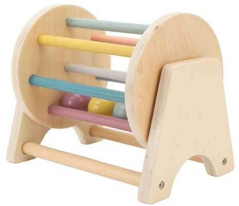 Alomejor Jouet Bébé en Bois Naturel – Tambour Roulant Cylindrique en Tilleul avec 4 Billes Sonores, Jouet Éducatif Montessori pour Développer la Coordination Œil-Main et la Motrici