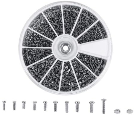 Uadme Bulloni e Dadi, 600 Pezzi 12 Tipi Micro Viti e Dadi Assortite M1 M1.2 M1.4 M1.6, Viti e Bulloni Assortiti in Acciaio Inox per Orologi Bicchieri