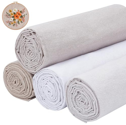 BENECREAT Tessuto Da Ricamo In Lino Da 4 colore, Tessuto di Lino Semplice Da 1.6x0.5 m, Tessuto Da Ricamo per Artigianato di Abbigliamento, Decorazione Del Vaso di Fiori, Tovaglia