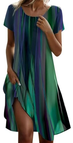 Vestito Donna Estivo Eleganti Curvy Boho Abito con Floreale Stampa a Maniche Corta Linea A Moda Comodi Prendisole Vestiti Leggero Casual Traspirante Vestito