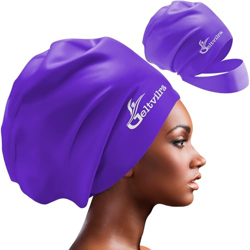 Waterproof Silicone Extra Large Swim Cap with Headband for Braids and Dreadlocks Black Women Girls Men with Long Hair