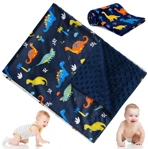 Baby Blanket for Newborns - Super Soft Breathable and Warm Baby Cot Blanket with Dotted Fleece Backing, Portable Sleeping Blanket for Newborns, Unisex, Toddlers, Boys,Girls (Dinosaur, Blue, 75x100cm)