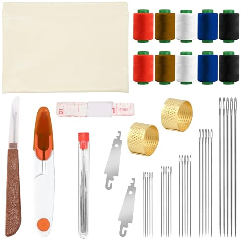 Kit de 44 aiguilles à coudre en acier à gros chas, comprenant 25 aiguilles en acier, 1 découseur, 2 enfile-aiguilles, 10 fils, 2 dés à coudre, 1 tube de rangement pour la couture, un sac à couture