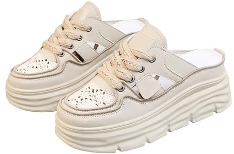 Tofflor dam, platå, sommarskor, eleganta, platta, chunky sneakers, halkfria tofflor, utomhus, promenadskor, slip-on sneakers, mode bekväma fritidsskor, damskor slip-on sneakers, kaki, 42 EU