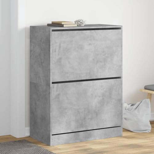 YunCangg Shoe Cabinet with 2 Flaps, Concrete Grey, 80 x 42 x 108 cm, Wood Material Shoe Tipper Space-Saving for Hallway, Hallway, Closed Shoe Rack Organiser for Trainers, Boots, Slippers