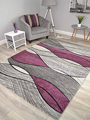 Impulse Purple Silver Wave Thick Quality Modern Carved Rugs Runner Small Extra Large Soft (120cm x 170cm)
