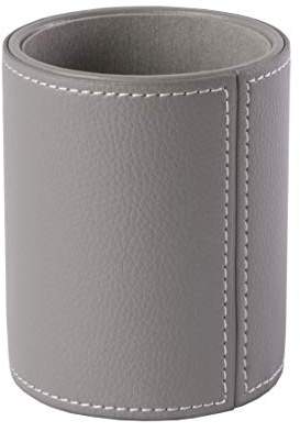 Osco Faux Leather Pen Pot, Desk Pencil Holder with Wipe-Clean Finish, Compact Round Desk Organizer for Pens, Pencils & Brushes, 10.5cm H x 8.7cm Dia, Grey