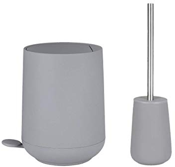 ZONE Denmark Nova Bad Set Toilettenbürste und Pedaleimer grau (Soft Grey) 5L Kosmetikeimer mit Absenkautomatik Treteimer Mülleimer