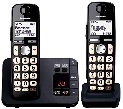 Panasonic KX-TGE722 Big Button DECT Cordless Telephone with Nuisance Call Blocker & Digital Answering Machine (Twin Handset Pack) – Black