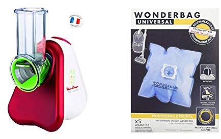 Moulinex DJ753510 Découpe Légumes Électrique Fresh Express 3 en 1 Râper Émincer Gratter Mandoline Légumes Fruits Fromage 200W + Wonderbag WB406120 boite de 5 Sacs aspirateur Wonderbag Classic