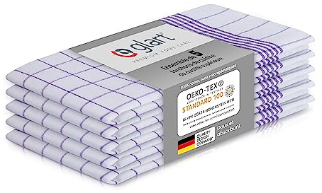 Glart 48KV1 Set di 5 Asciugamani da Cucina, 50x70 cm, 100% Cotone Oeko-TEX, a Quadri, Prelavati, Lilla, ancora più assorbente ad ogni lavaggio